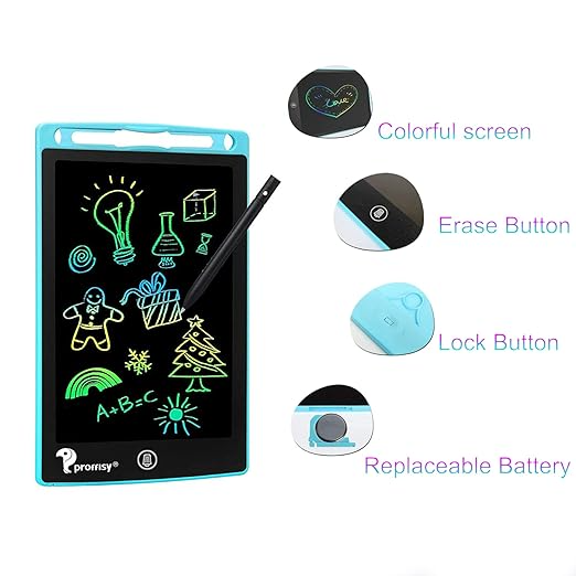 Proffisy 8.5-Inch Colorful LCD Writing Tablet Pad – Electronic E-Writing Board with Memo Notes & 2 Magnets for Kids and Adults, Ideal for Home, School & Office (Blue, Multicolor)