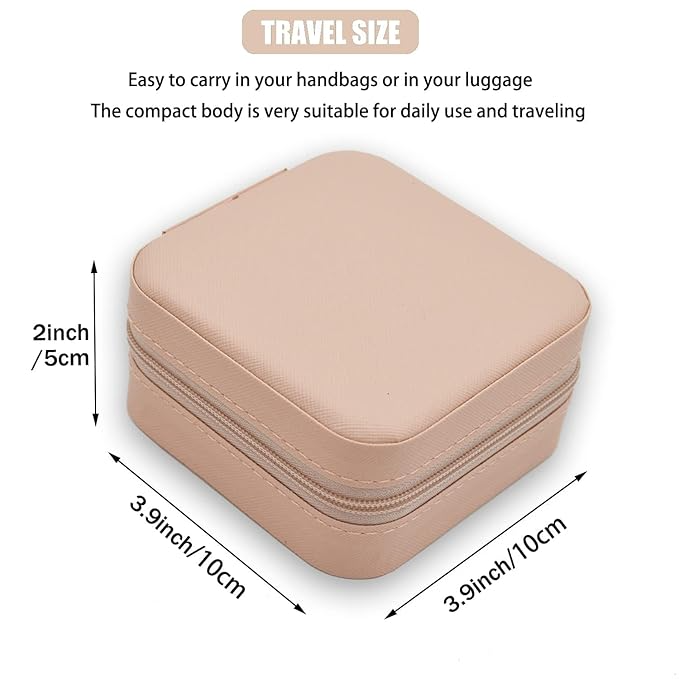 Mini Jewellery Travel Case for Women – PU Leather Portable Organizer Box for Rings, Earrings & Necklaces (Pinkish Peach)