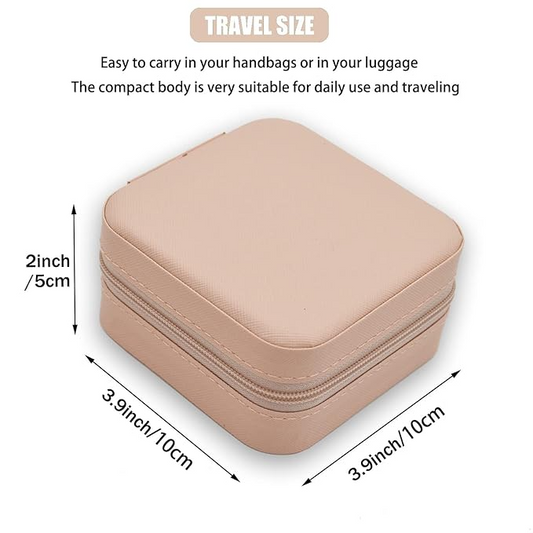 Mini Jewellery Travel Case for Women – PU Leather Portable Organizer Box for Rings, Earrings & Necklaces (Pinkish Peach)