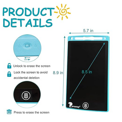 Proffisy 8.5-Inch Colorful LCD Writing Tablet Pad – Electronic E-Writing Board with Memo Notes & 2 Magnets for Kids and Adults, Ideal for Home, School & Office (Blue, Multicolor)